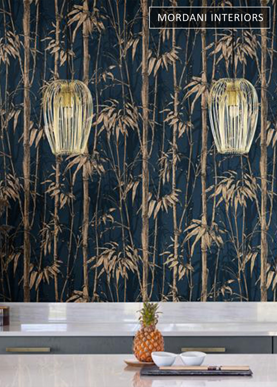 German Blue  Beige Bamboo Shoot Wallpaper